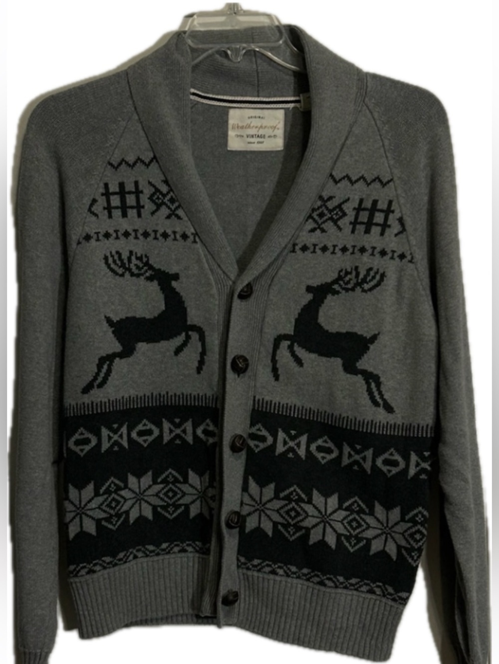 WeatherProof Vintage Reindeer Fair Isle Cardigan Size Medium
